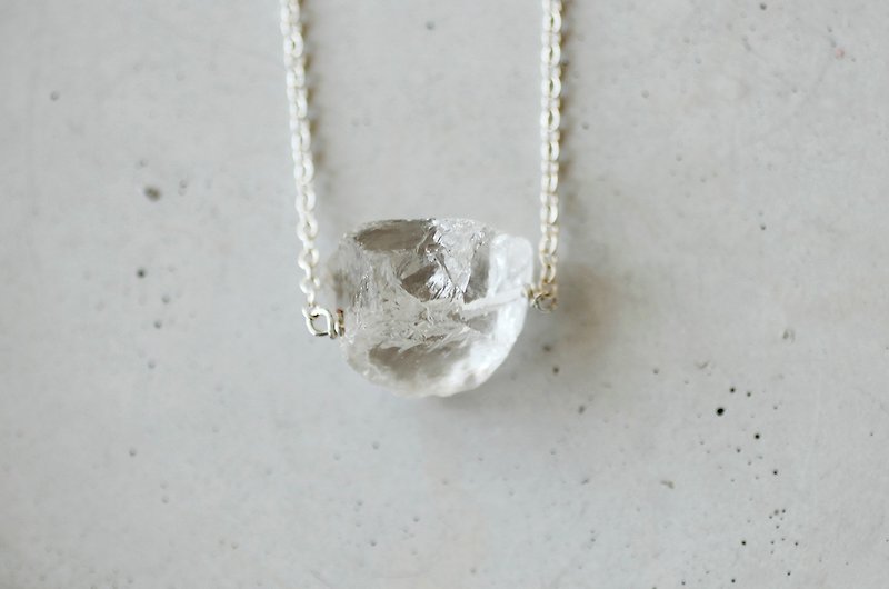 Air Crystal Rough White Crystal Rough Stone 925 Sterling Silver Necklace Transparent - Necklaces - Gemstone Transparent