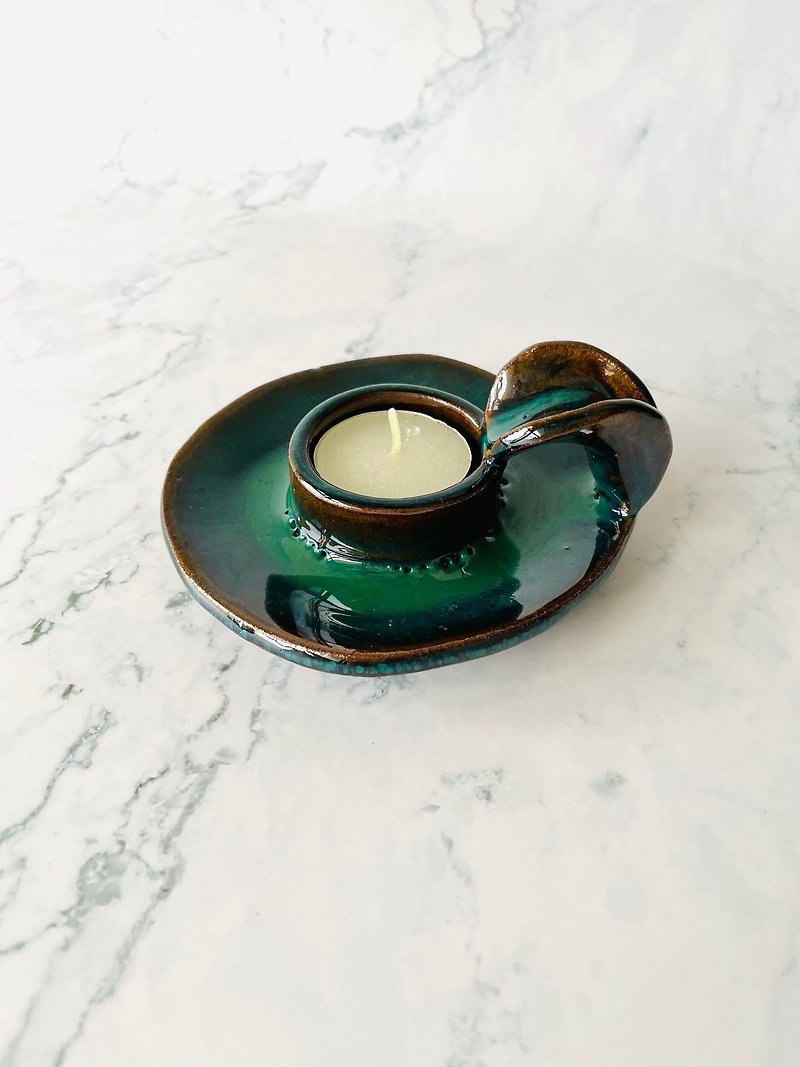 限定版 / 手作りの陶器キャンドル ホルダー -グリーン - 照明・ランプ - 陶器 グリーン