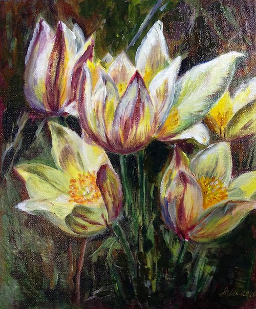 AsheArt Crocus painting Original acrylic painting Floral painting Still life painting