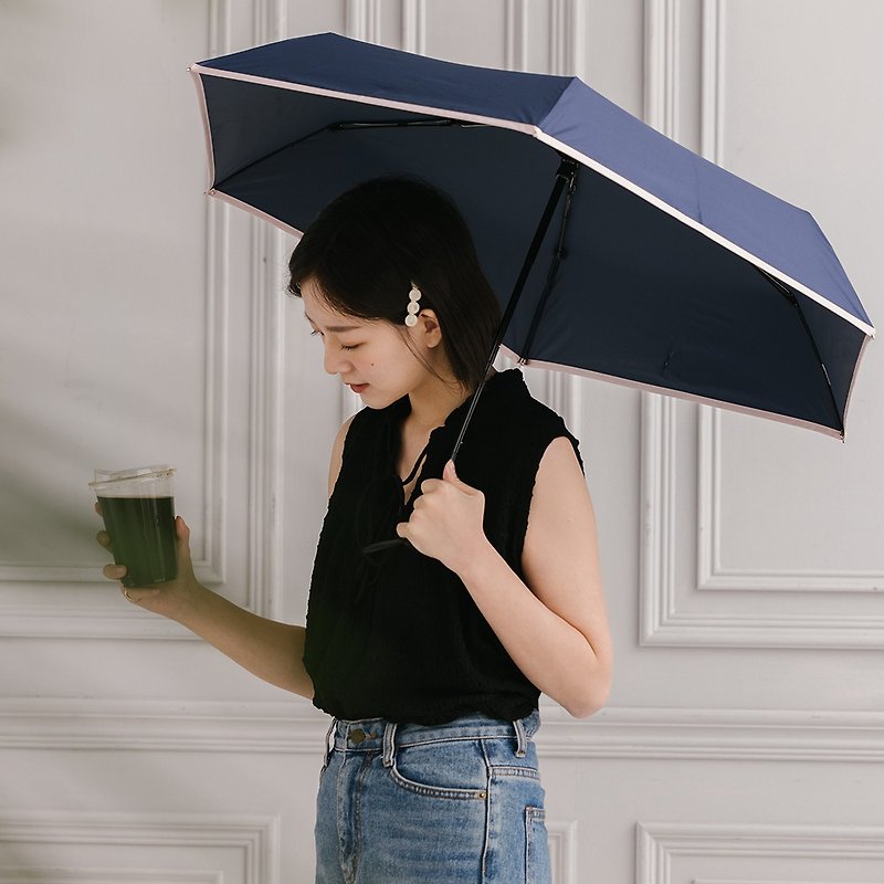 【rento】Sunscreen color glue plain color mini umbrella - glass cyanide - Umbrellas & Rain Gear - Waterproof Material Blue