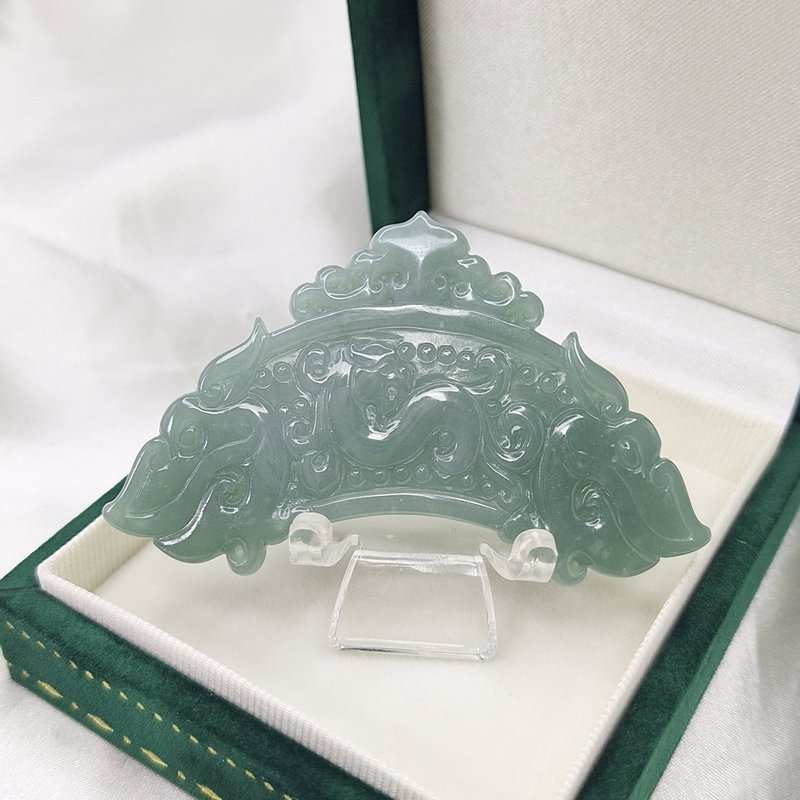 危料藍水 祥瑞之靈 仿古龍紋守護牌 擺件 | 天然A貨翡翠 - 擺飾/家飾品 - 玉石 