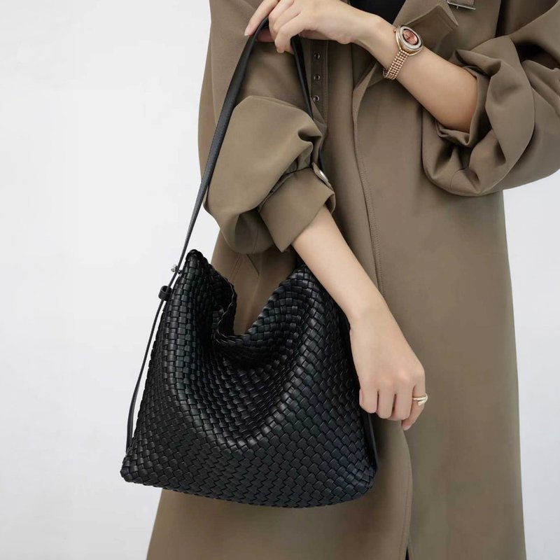 牛皮編織單肩包 Tote托特包 真皮斜挎包 側背包 腋下包 手提包 - 側背包/斜背包 - 真皮 