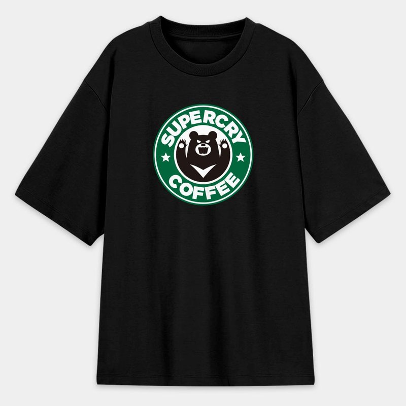 SuperCry Coffee 中性韓版落肩 T- 純綿T 圓領上衣 PS026 - 男 T 恤 - 棉．麻 黑色