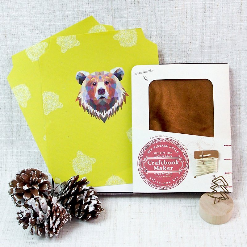 Wild Life Edition Craftbook Maker (Bind Your Own Notebook Kit) - Bear Pattern - Wood, Bamboo & Paper - Paper Green
