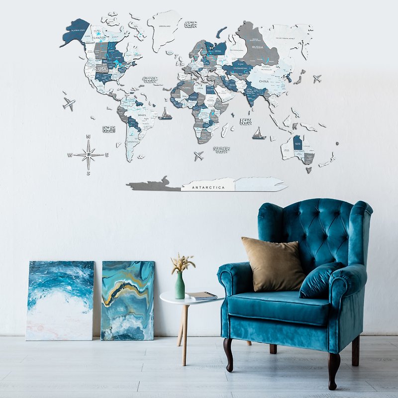 3D 世界地図、旅行地図、インスピレーションを与えるギフト、押しピンの世界地図、家族へのギフト - ウォールデコ・壁紙 - 木製 