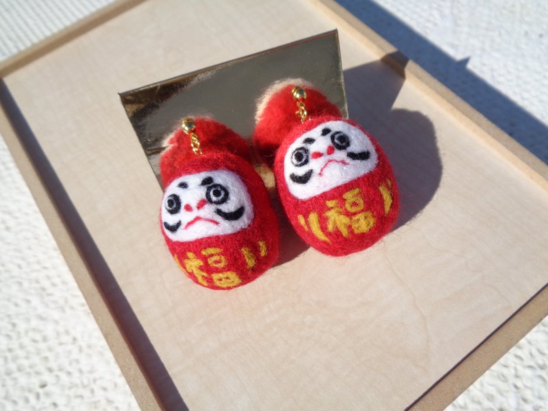 Felted Bodhidharma Earring - Earrings & Clip-ons - Wool Red