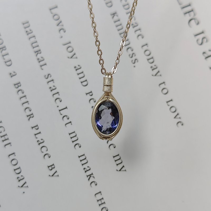 天然刻面堇青石吊墜 切面藍色堇青石純銀項鍊 天然石項鏈 - 項鍊 - 半寶石 