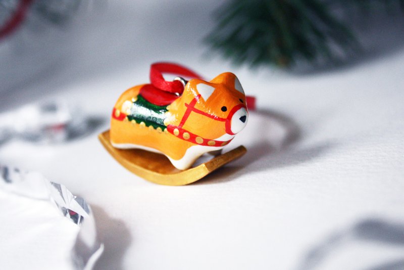 Welsh Corgi Dog Santa Claus Ornament Christmas Tree - ตุ๊กตา - ดินเหนียว ขาว