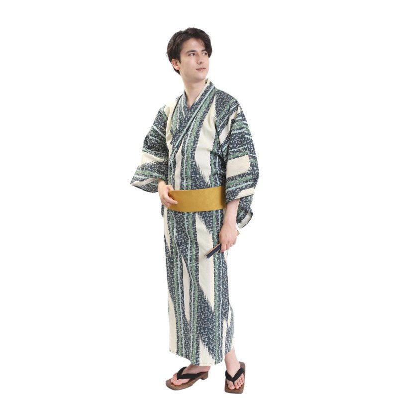 日本 和服 男士 綿 浴衣 腰封 2 件 套組  S M L Z32-03C - 其他 - 棉．麻 藍色