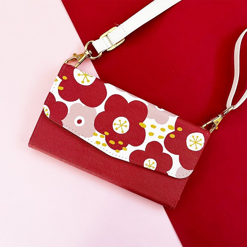 iPhone Clear Case // Ume blossoms // Folio case with shoulder strap - Phone Cases - Faux Leather Red