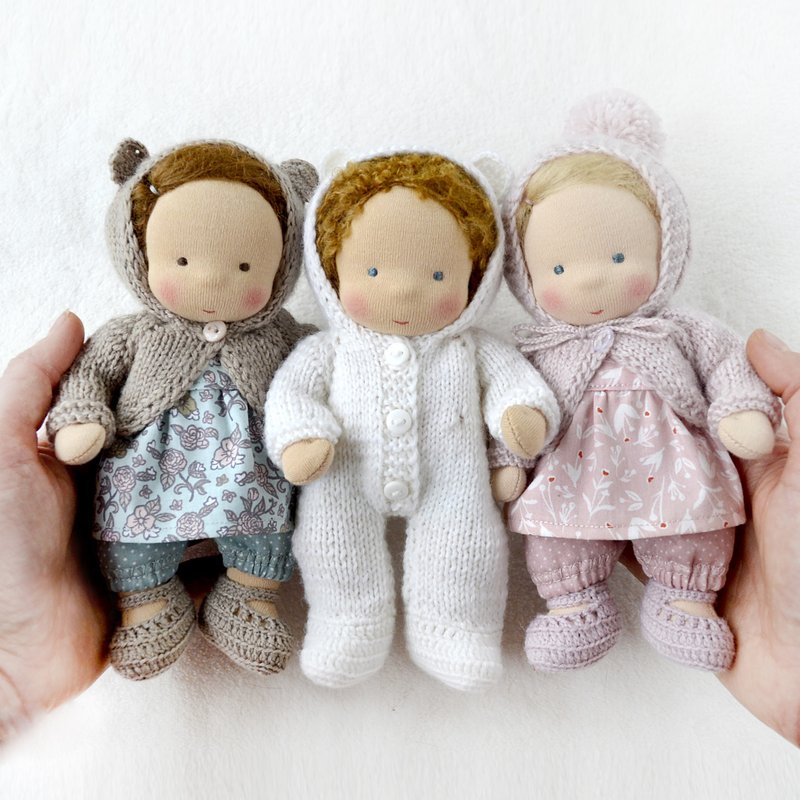 CUSTOM Waldorf doll mini baby 7 inch (18 cm) tall. - Kids' Toys - Eco-Friendly Materials Multicolor