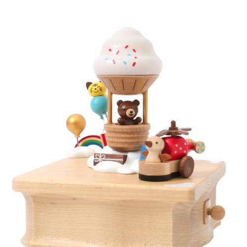 Wooderful life 木製オルゴール　クマ 熱気球パーティー】小さなサークルオルゴール クマログギフト