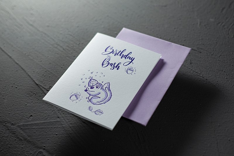 Little squirrel birthday card letterpress printing / letterpress printing - การ์ด/โปสการ์ด - กระดาษ สีม่วง