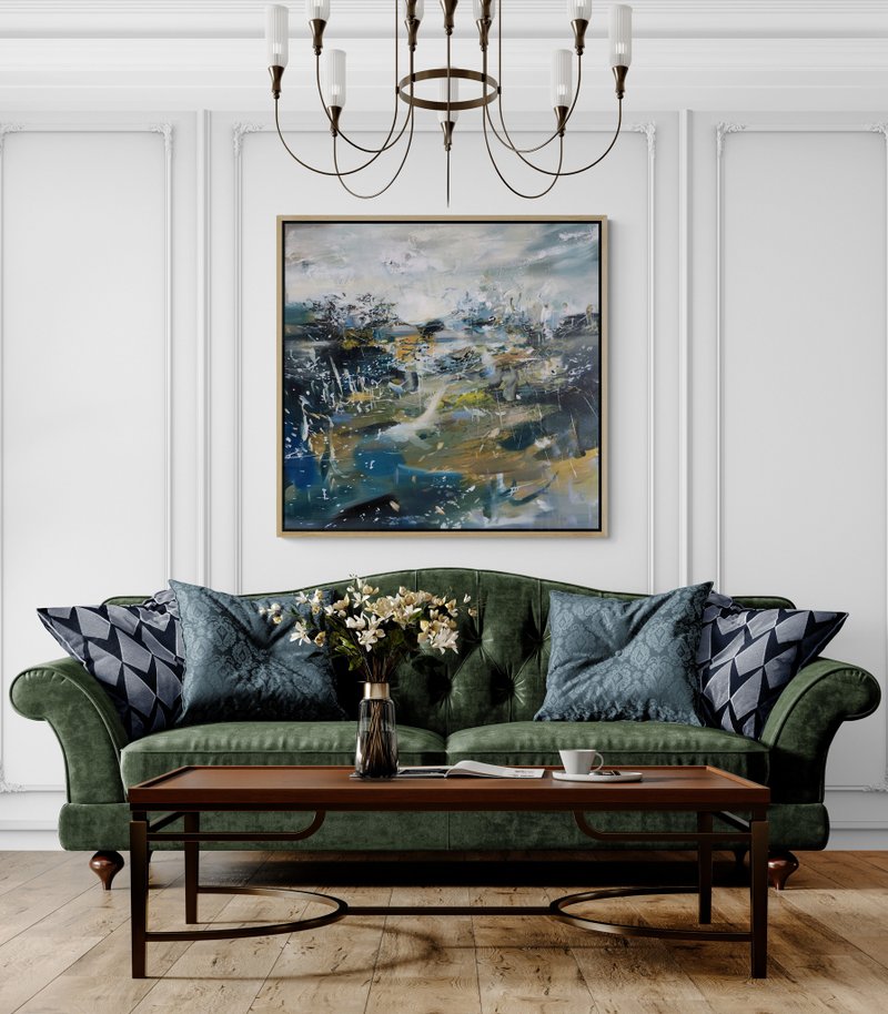 Original Green Large Canvas art, Gold Painting Large Wall Art, Textured Art - 壁貼/牆壁裝飾 - 棉．麻 綠色