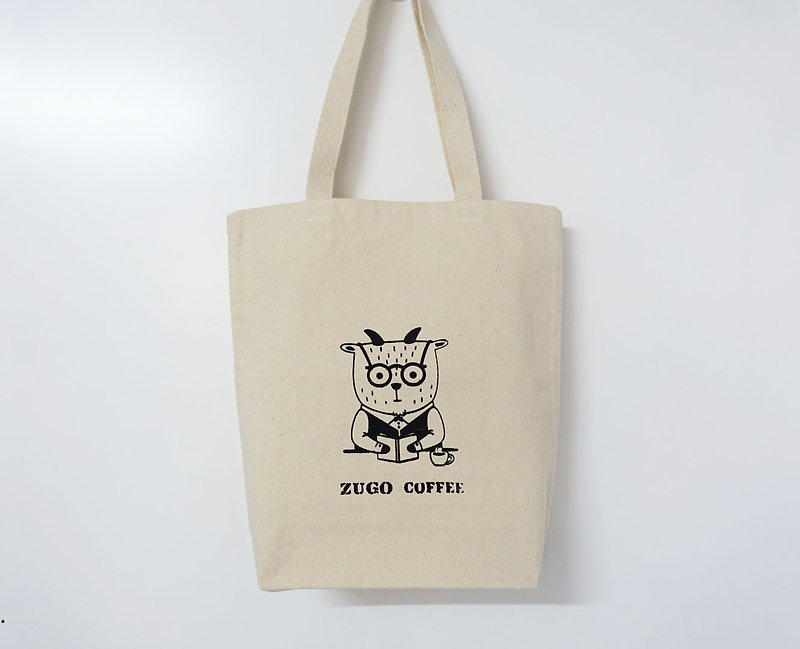 Screen printing  Tote bag   Mr. Fat goat  reading - กระเป๋าแมสเซนเจอร์ - ผ้าฝ้าย/ผ้าลินิน ขาว