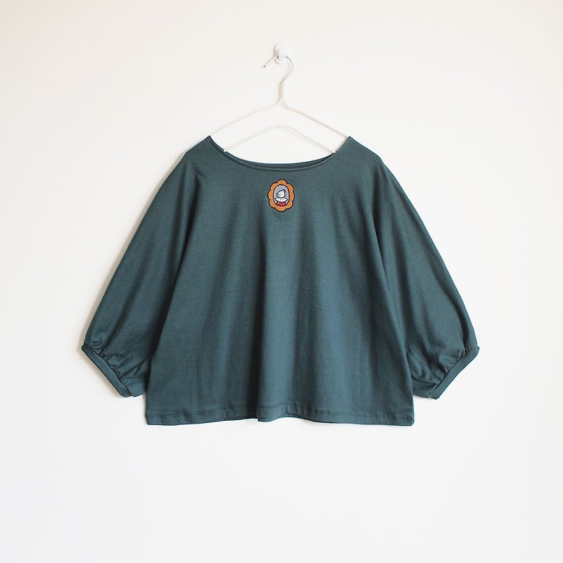 marquis cat blouse : green - 女上衣/長袖上衣 - 棉．麻 綠色