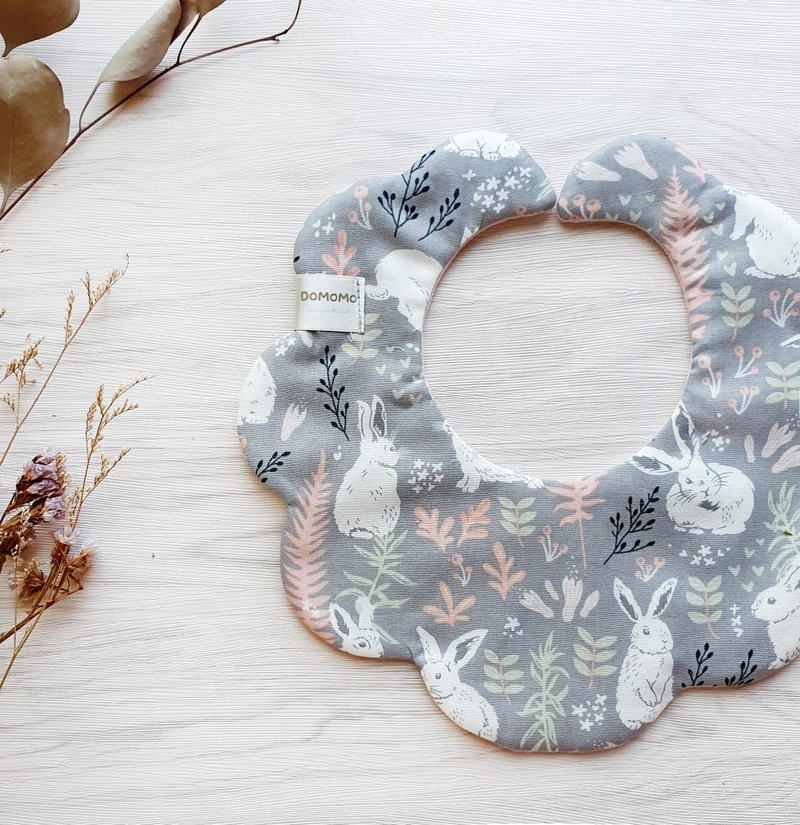 Rabbit's Forest Reversible Baby Bib Bib - ผ้ากันเปื้อน - ผ้าฝ้าย/ผ้าลินิน สีเทา