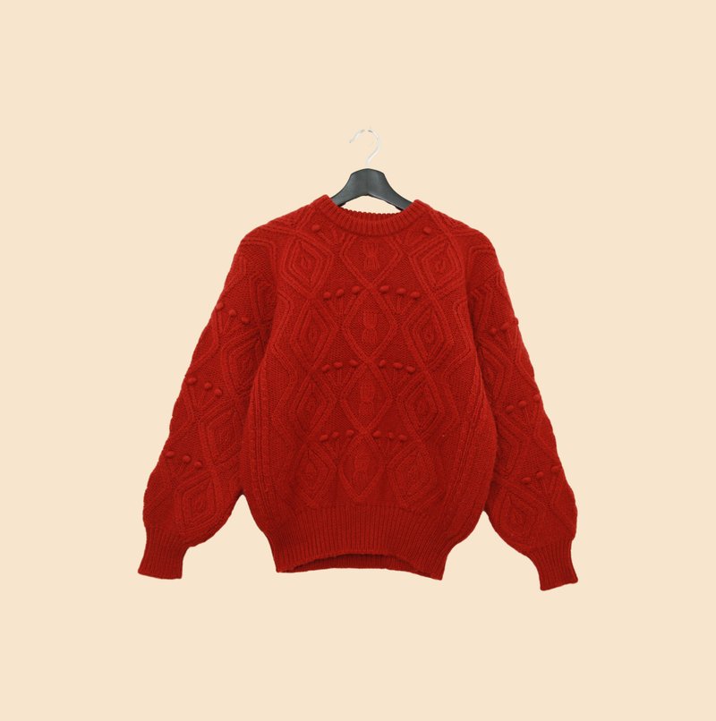 Back to Green-復古毛衣 正紅立體球球 vintage sweater - 男毛衣/針織衫 - 羊毛 