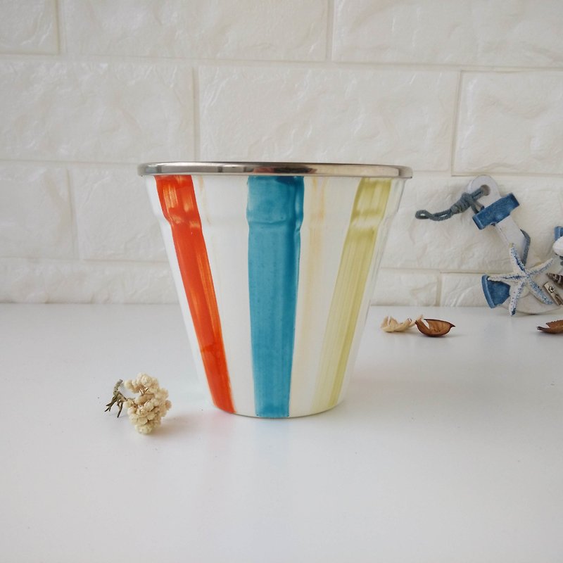 Colorful Striped Painted Enamel Sundae Cup | Snack Bowl with Handmade Gift Wrap - ถ้วยชาม - วัตถุเคลือบ หลากหลายสี