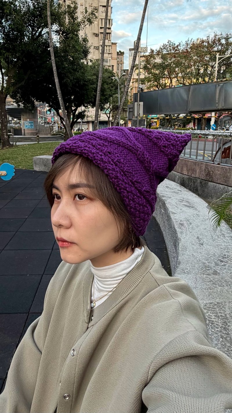 すみれ色スクエアニット帽 - 帽子 - アクリル パープル