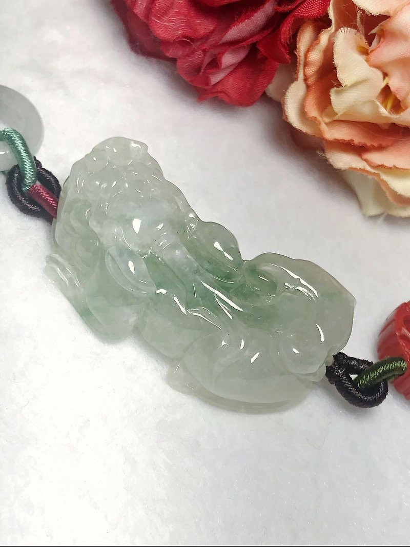 Dubbo Stone/ A cargo of ice kinds of natural jade pendant brave / ice floating green flowers / wishful brave / handmade necklace - Necklaces - Jade Transparent