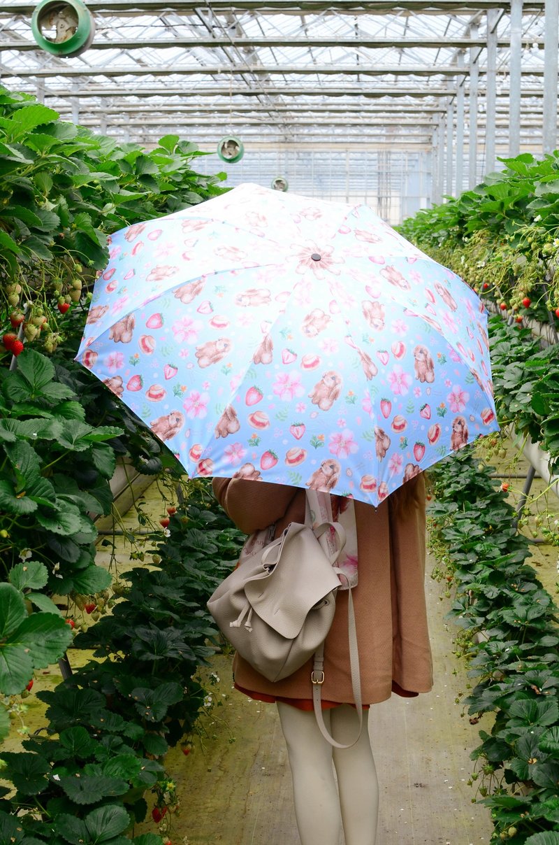 Sakura系列 / Sakura Bunny 防UV粉藍草莓櫻花兔折疊傘 (含傘套) - 雨傘/雨衣 - 防水材質 藍色