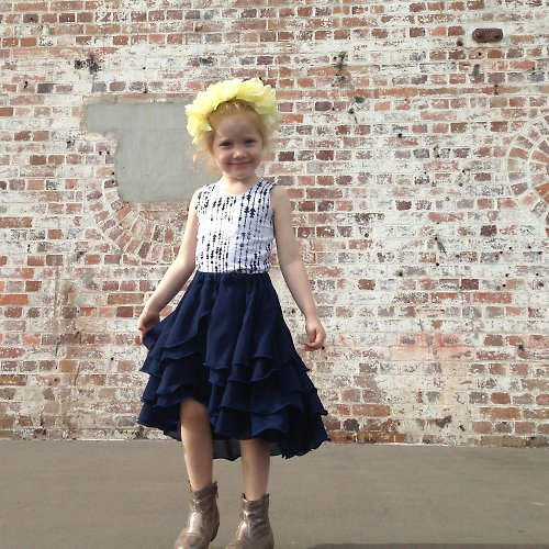 Pure Cute Girls Flamenco Skirt in Royal Blue Chiffon 5 - 8 Years