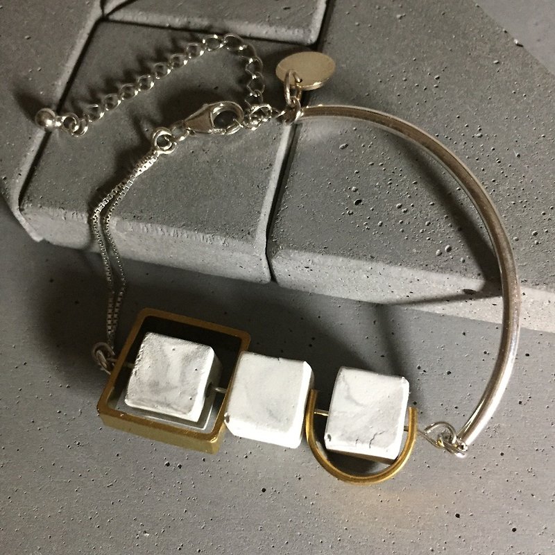 Marble Concrete x Brass Collection - Sterling silver bracelet (MCB-101) - Bracelets - Cement Gray