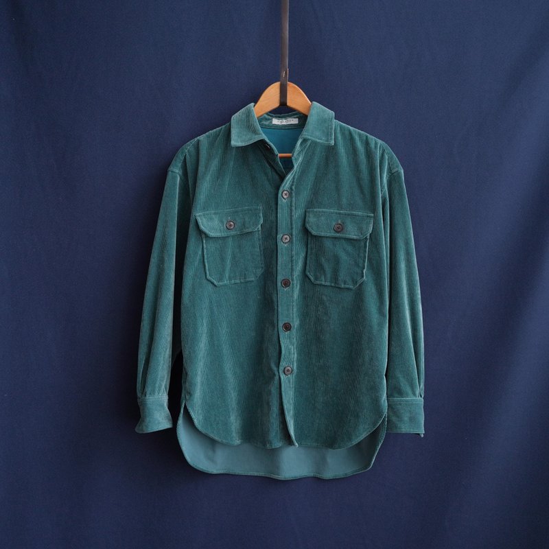 Lake green neutral flannel long shirt jacket - เสื้อเชิ้ตผู้หญิง - วัสดุอื่นๆ สีเขียว