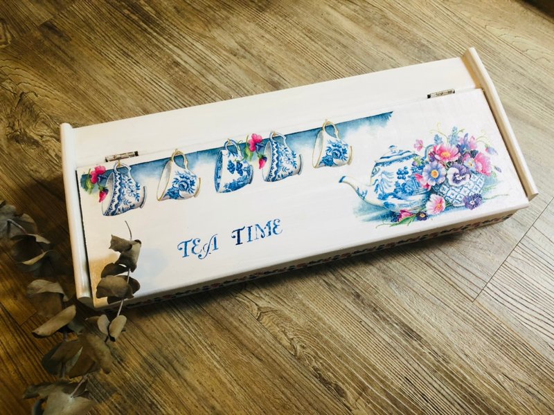 DIY 桃園 青花午茶盒 藍白 花 三格盒 茶盒 蝶古巴特 紙藝拼貼 - 插畫/繪畫/寫字 - 玻璃 