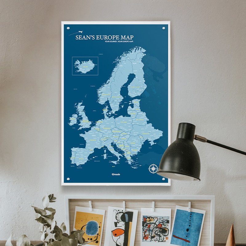 歐洲地圖-訂製磁吸系列海報-普魯士藍(聖誕客製禮物)-IKEA留言板 - 海報/掛畫 - 紙 藍色