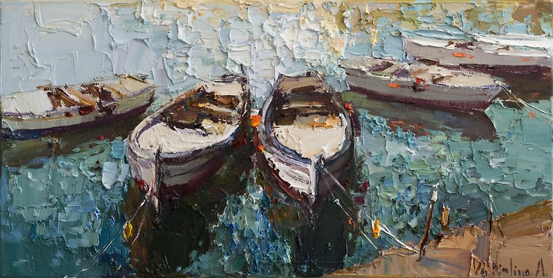 Boats  - Original oil painting - 壁貼/牆壁裝飾 - 其他材質 多色