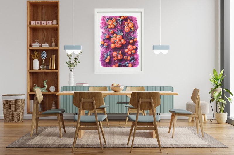 Tangerine watercolor Poster Museum quality print Wall art artist Irina Zhunaeva - 海報/掛畫/掛布 - 紙 多色