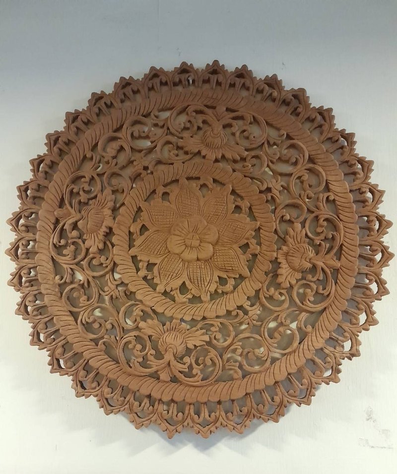 圓滿綻放--泰國進口古件--實心柚木雕刻 (直徑60CM) - 擺飾/家飾品 - 木頭 咖啡色