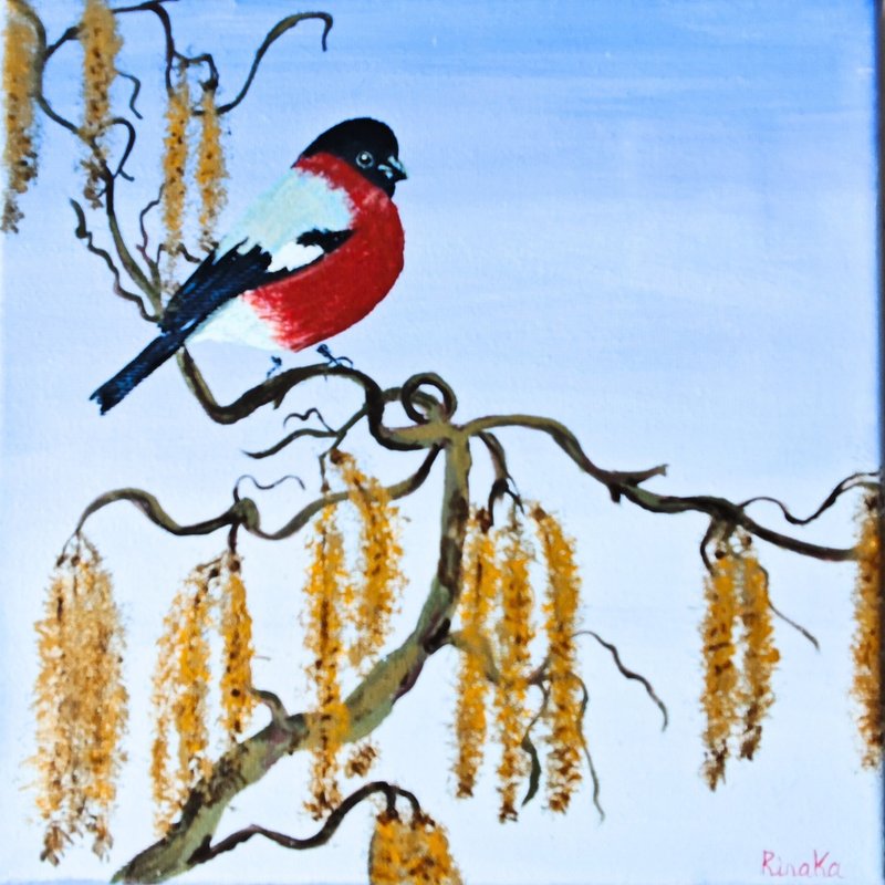 冬季紅腹灰雀鳥原創藝術風景畫 作者 RinaArtSK - 壁貼/牆壁裝飾 - 其他材質 多色