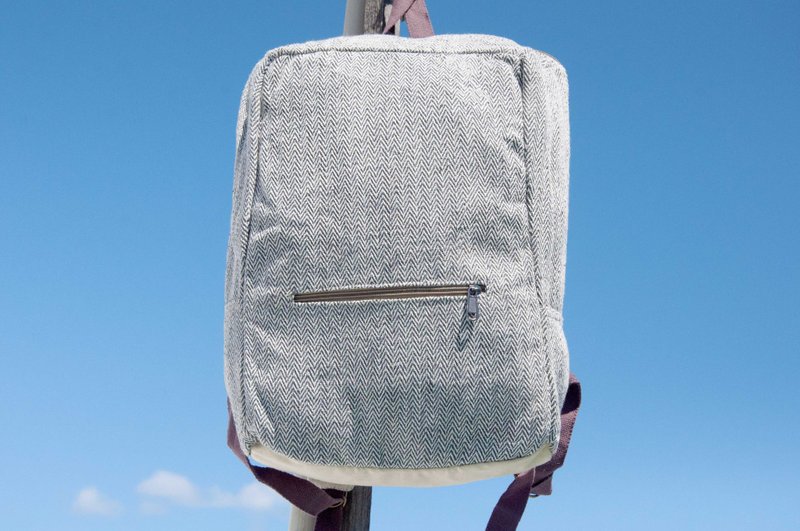 After Linen cotton stitching design backpack shoulder bag mountaineering backpack ethnic handmade computer bag - simple forest wind - Backpacks - Cotton & Hemp Blue