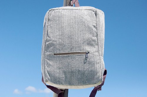 omhandmade 棉麻拼接設計後背包 肩背包 民族登山包 手工電腦包-簡約森林風