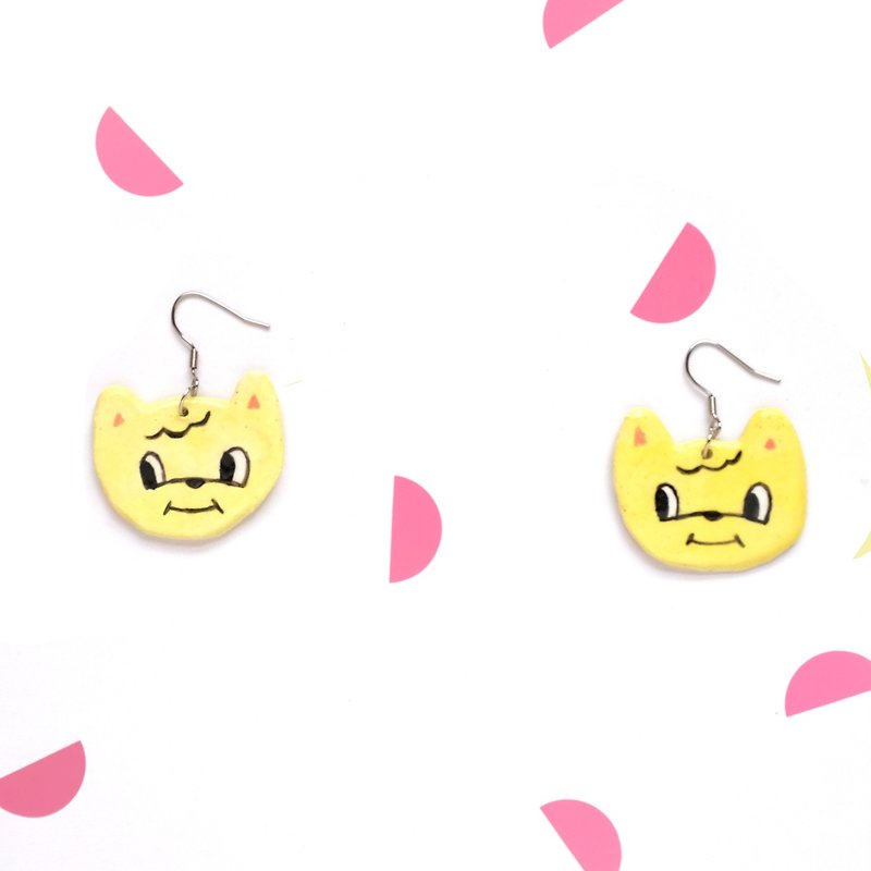 Cat earrings - ต่างหู - ดินเผา สีเหลือง