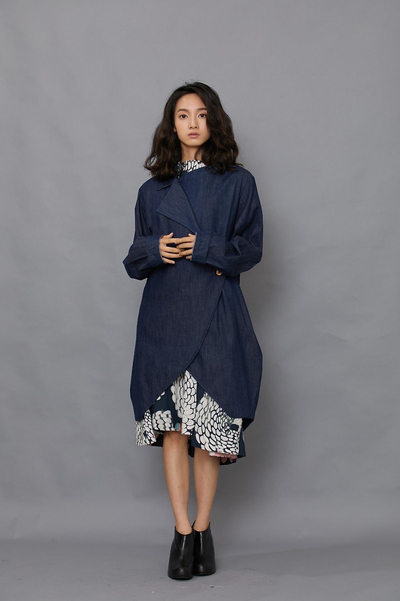 assymetry jacket-denim - เสื้อแจ็คเก็ต - ผ้าฝ้าย/ผ้าลินิน สีน้ำเงิน