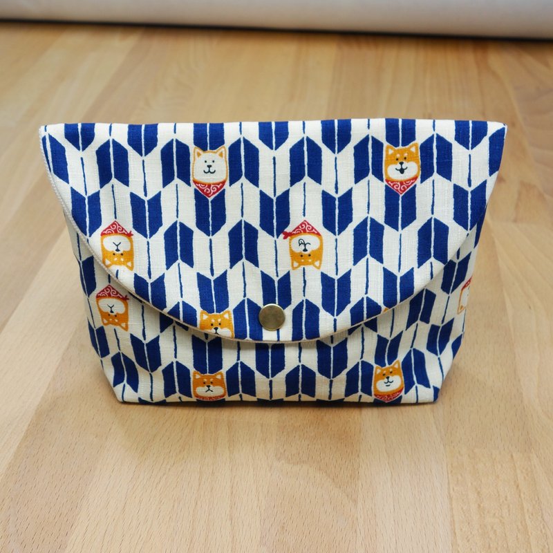 [Blue Japanese style Shiba Inu] Shiba Inu cosmetic bag sundries bag storage SHIBA INU - กระเป๋าเครื่องสำอาง - ผ้าฝ้าย/ผ้าลินิน สีน้ำเงิน