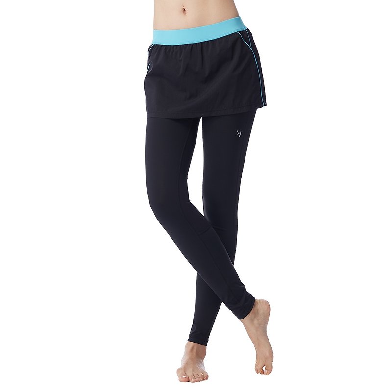 [MACACA] Lightweight buttocks skirt trousers-AUG7412 black/lake blue - Women's Yoga Apparel - Polyester Black