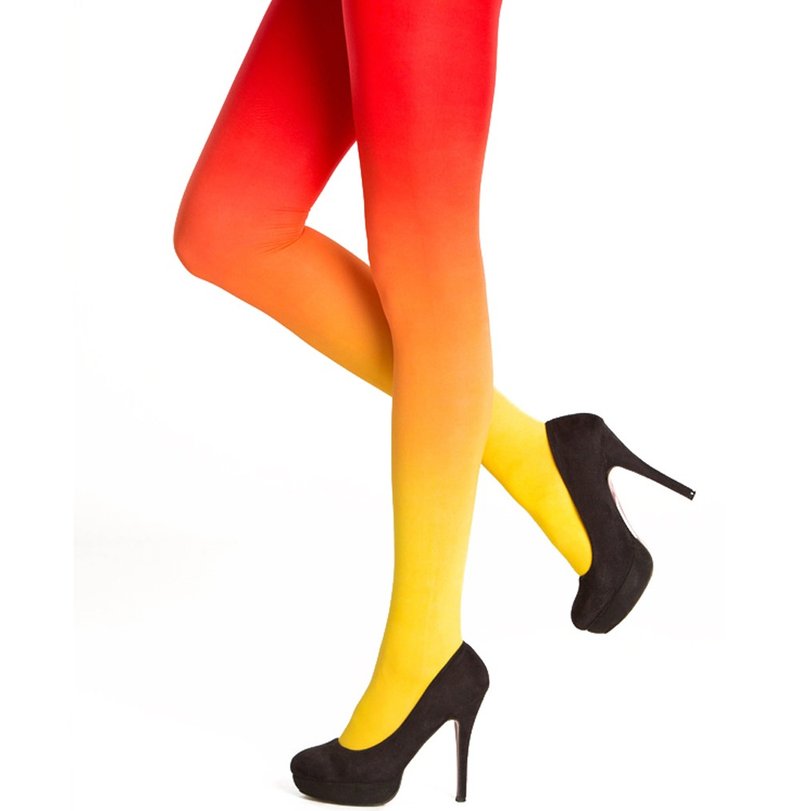 Yellow-red ombre gradient pantyhose tights - 內搭褲/緊身褲 - 尼龍 紅色