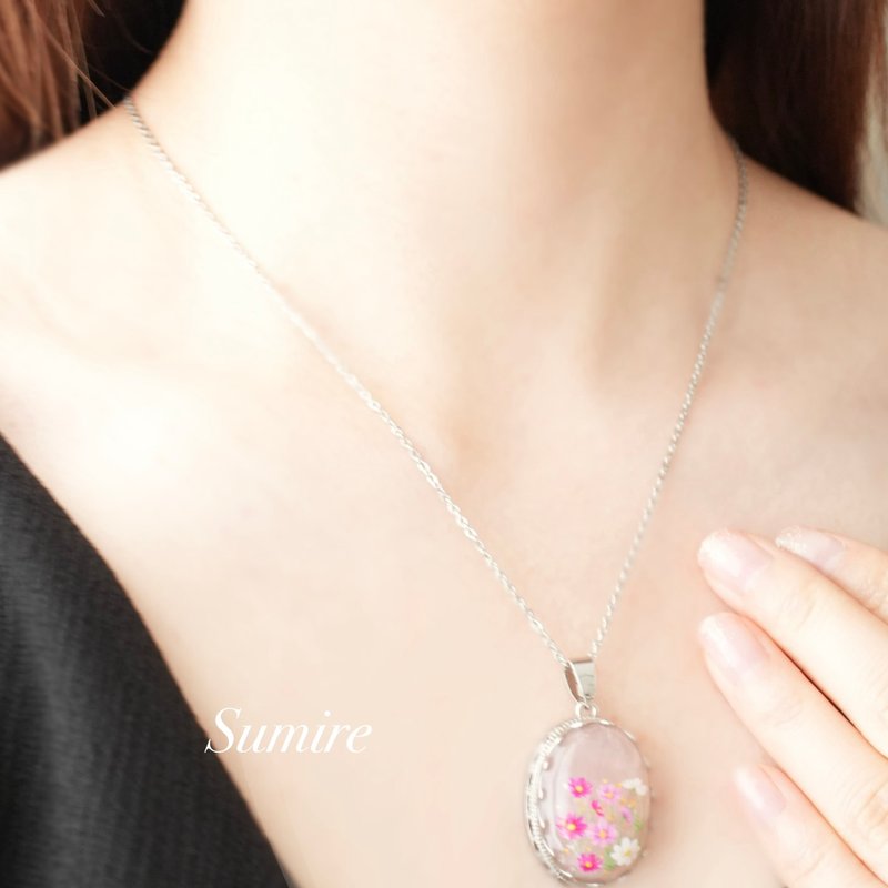 【10月誕生石】玫瑰石英與大波斯菊吊墜 秋日情懷 項鍊 金箔 24k - 項鍊 - 寶石 粉紅色