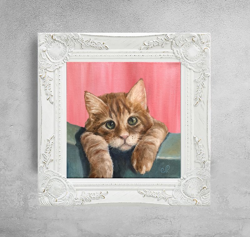 Cat Painting Original Oil Painting Home Decor Art - โปสเตอร์ - วัสดุอื่นๆ สึชมพู