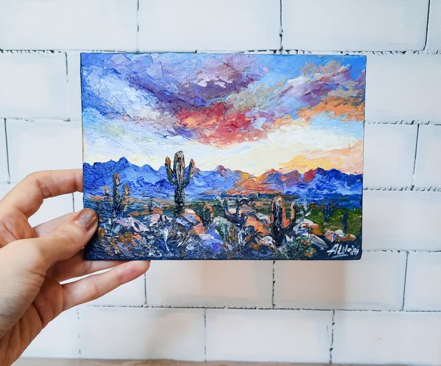 夕焼けの空の絵画 オリジナルアクリル画 サワロサボテンアート 夕焼けの空の絵画 オリジナルアクリル画 サワロサボテンアート