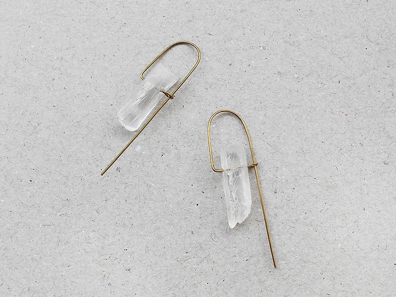 簡約透明水晶柱黃銅絲耳環 - 耳環/耳夾 - 寶石 透明