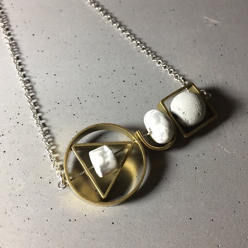 Marble Concrete x Brass Collection - Sterling silver necklace (MCB-005) - สร้อยคอ - ปูน สีเทา