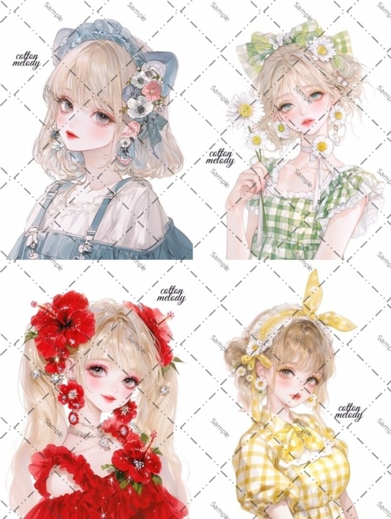 cotton melody / Flowercompact set / 20種類各5枚 / 人物ステッカー オリジナルステッカー / 限定ノベルティ付 - 貼紙 - 紙 