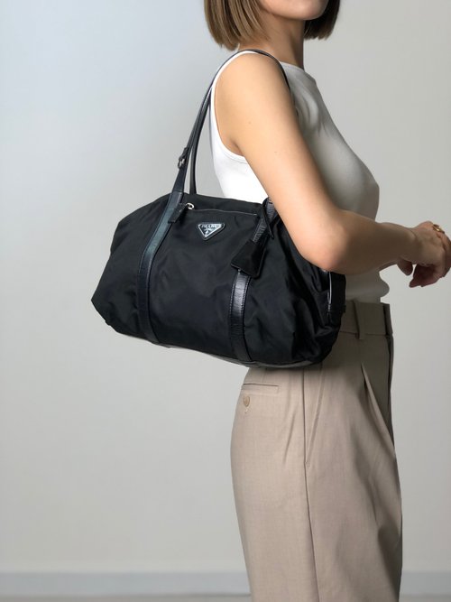日本直送 名牌中古包 】PRADA プラダ ハンドバッグ ブラック
