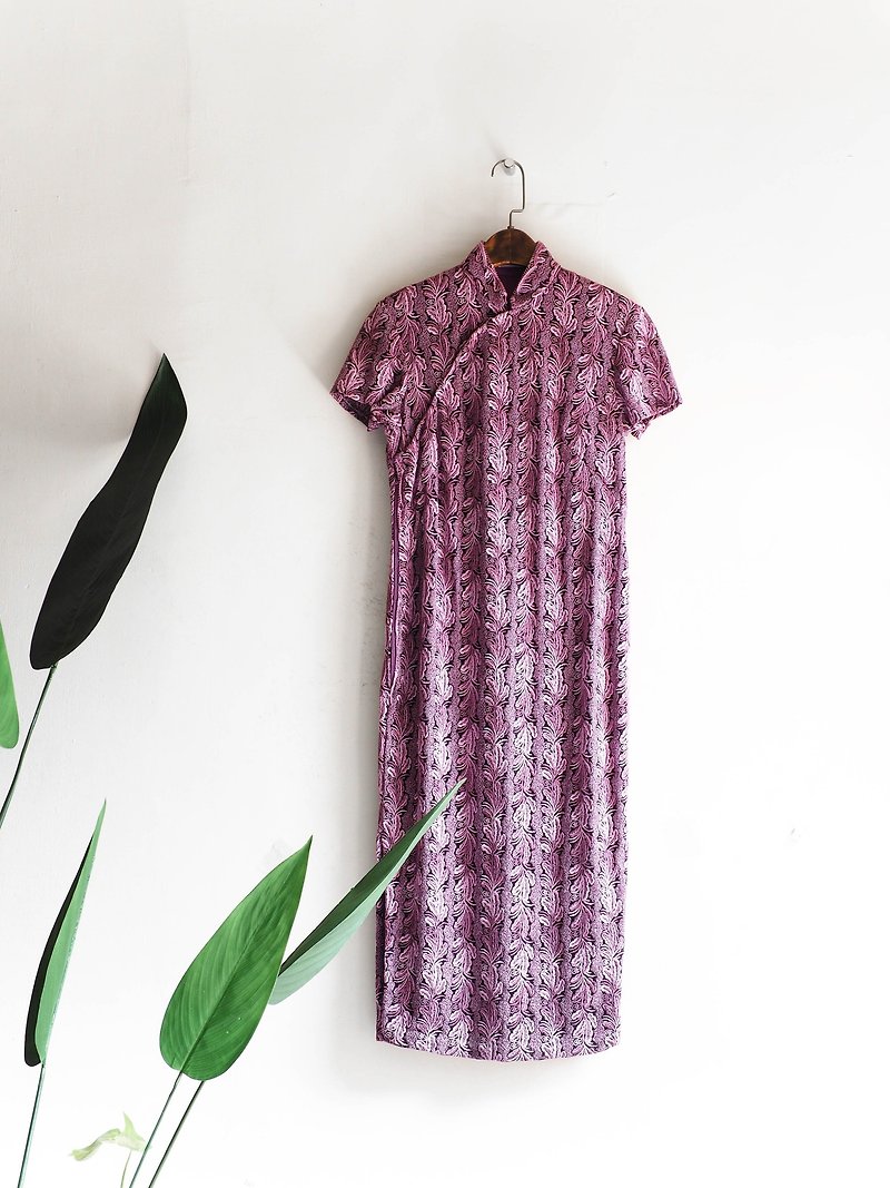 River Water - Chinese purple hand-embroidered gorgeous antique vintage dress cheongsam dress overalls oversize vintage dress - One Piece Dresses - Cotton & Hemp Purple